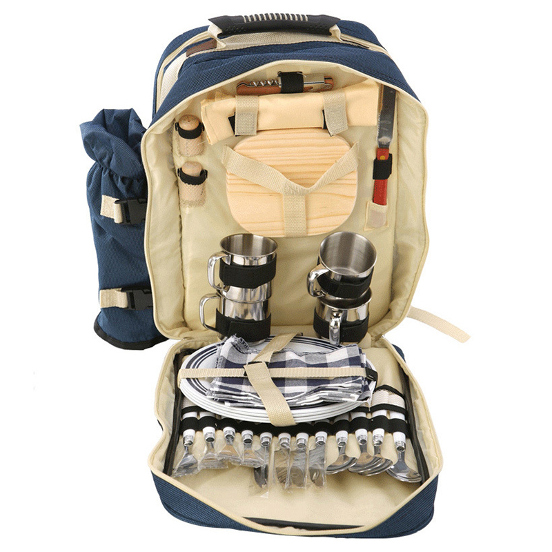 Camping Cooking Set With Bag - Przenośny 4-osobowy zestaw plecaków piknikowych Outdoor